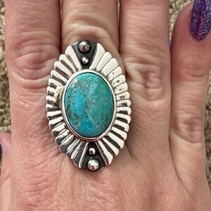 Sterling Silver and Kingman Turquoise Statement Ring Krush Kandy NWOT